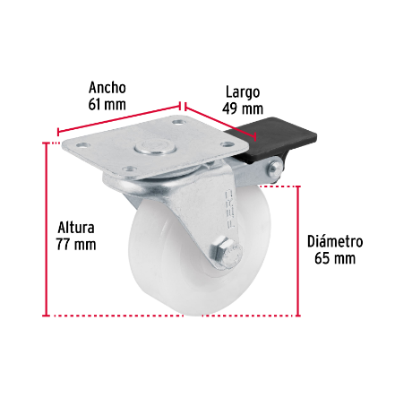 RODAJA DE POLIETILENO 2-1/2'' PLACA GIRATORIA, CON FRENO 48634 *