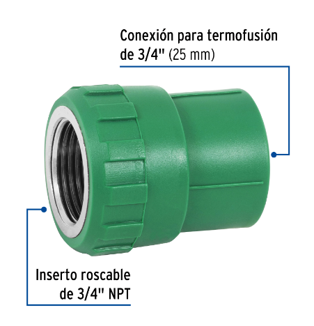 ADAPTADOR PPR 3/4'' HEMBRA CON INSERTO METALICO, FOSET 49886 N