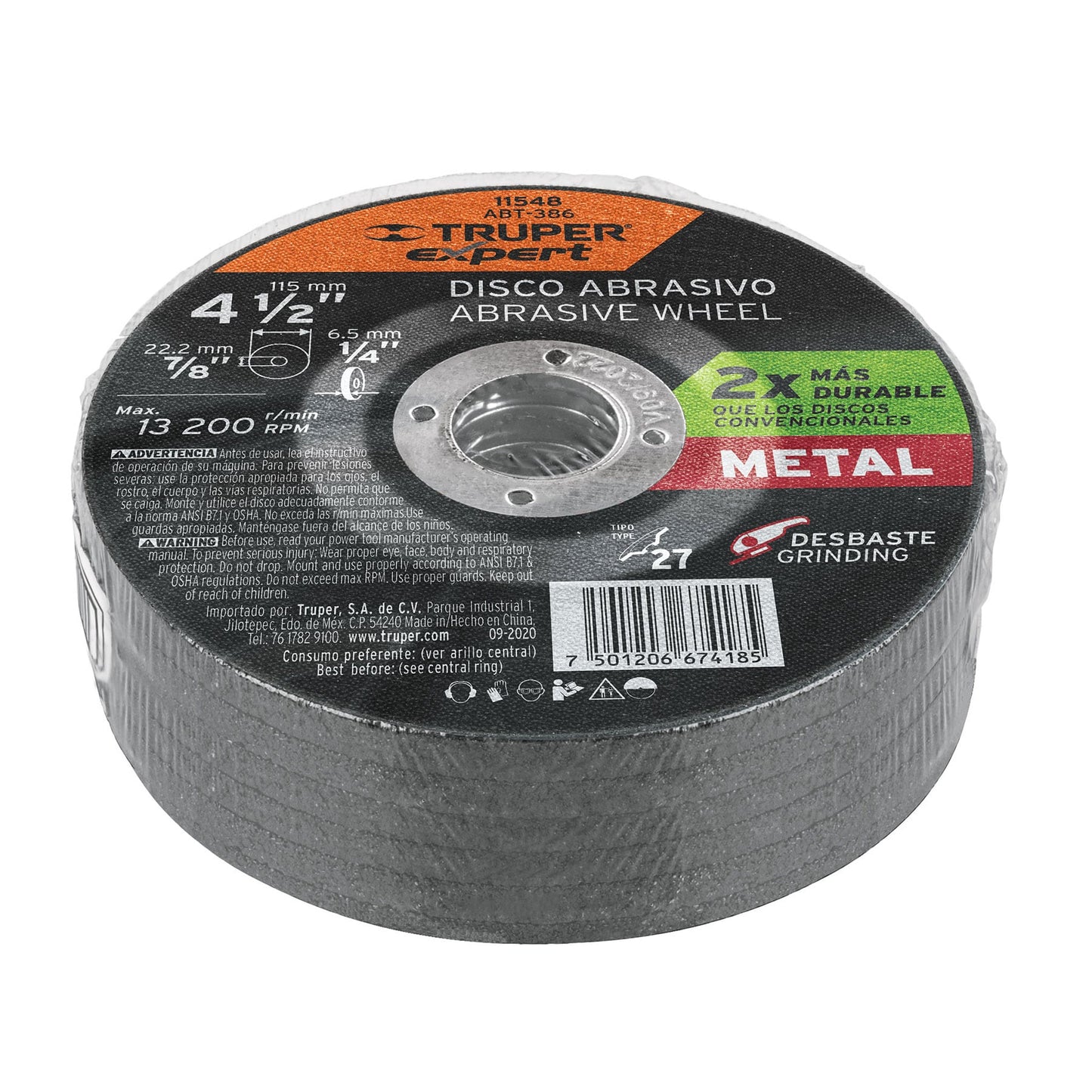 DISCO TIPO 27 A 4-1/2'' X 6.4MM, DESBASTE DE METAL, EXPERT 11548 *