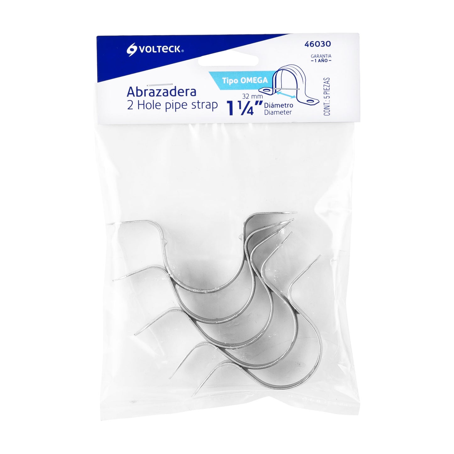 BOLSA C/5 ABRAZADERAS TIPO OMEGA 1-1/4" P/TUBO PARED DELGADA 46030 *