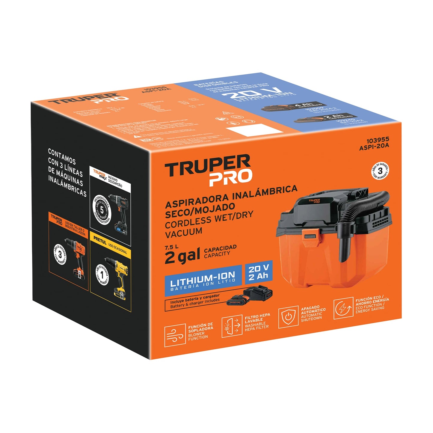 ASPIRADORA 20,V 1 BATERÍA 2 Ah, TRUPER PRO 103955 *