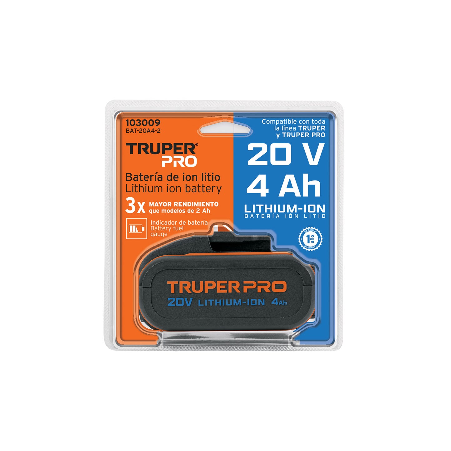 BATERIA ION LITIO 20V, 4 AH, TRUPER PRO 103009 P