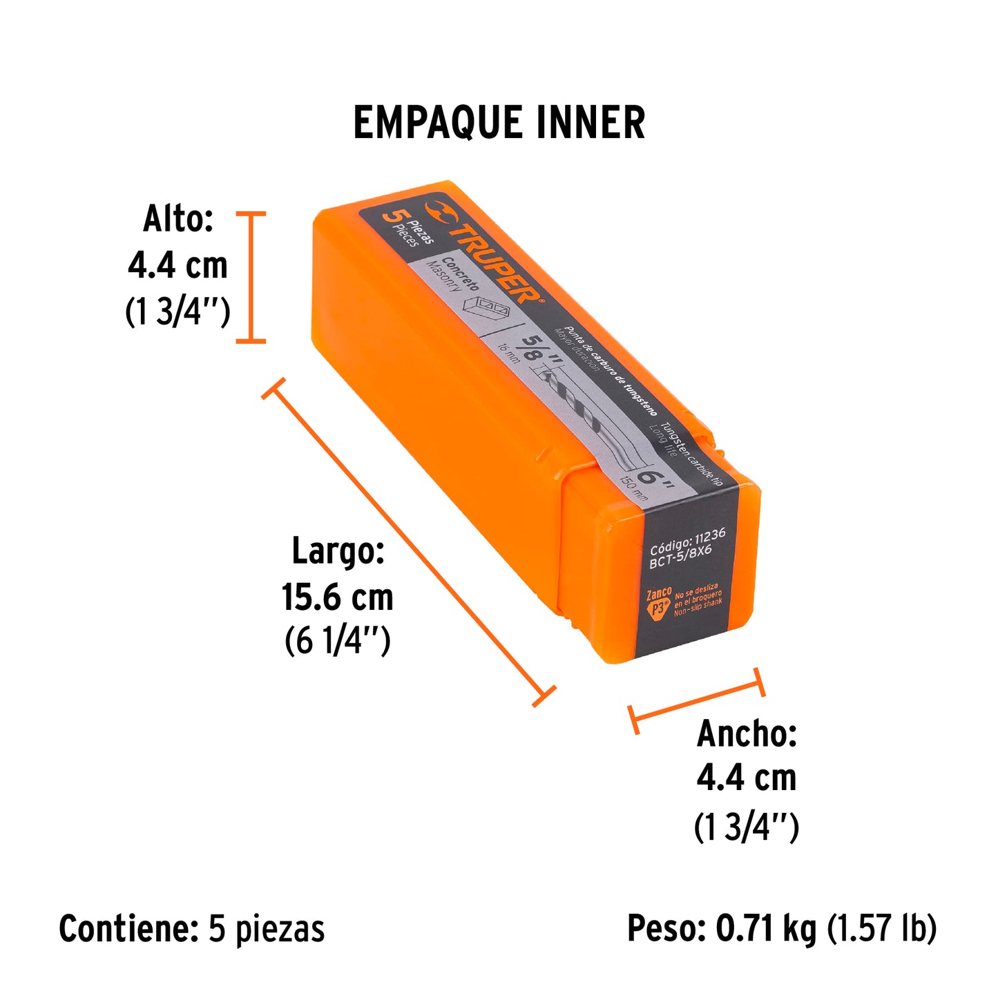 BROCA PARA CONCRETO DE 5/8 x 6", TRUPER 11236 P