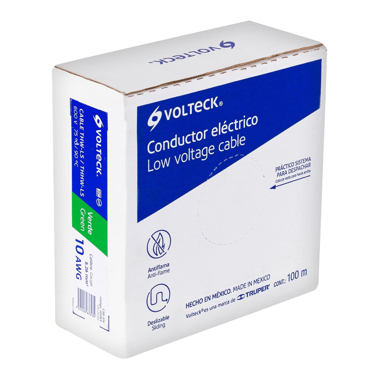 ROLLO DE 100 M DE CABLE THHW-LS 10 AWG VERDE, VOLTECK 46063 *