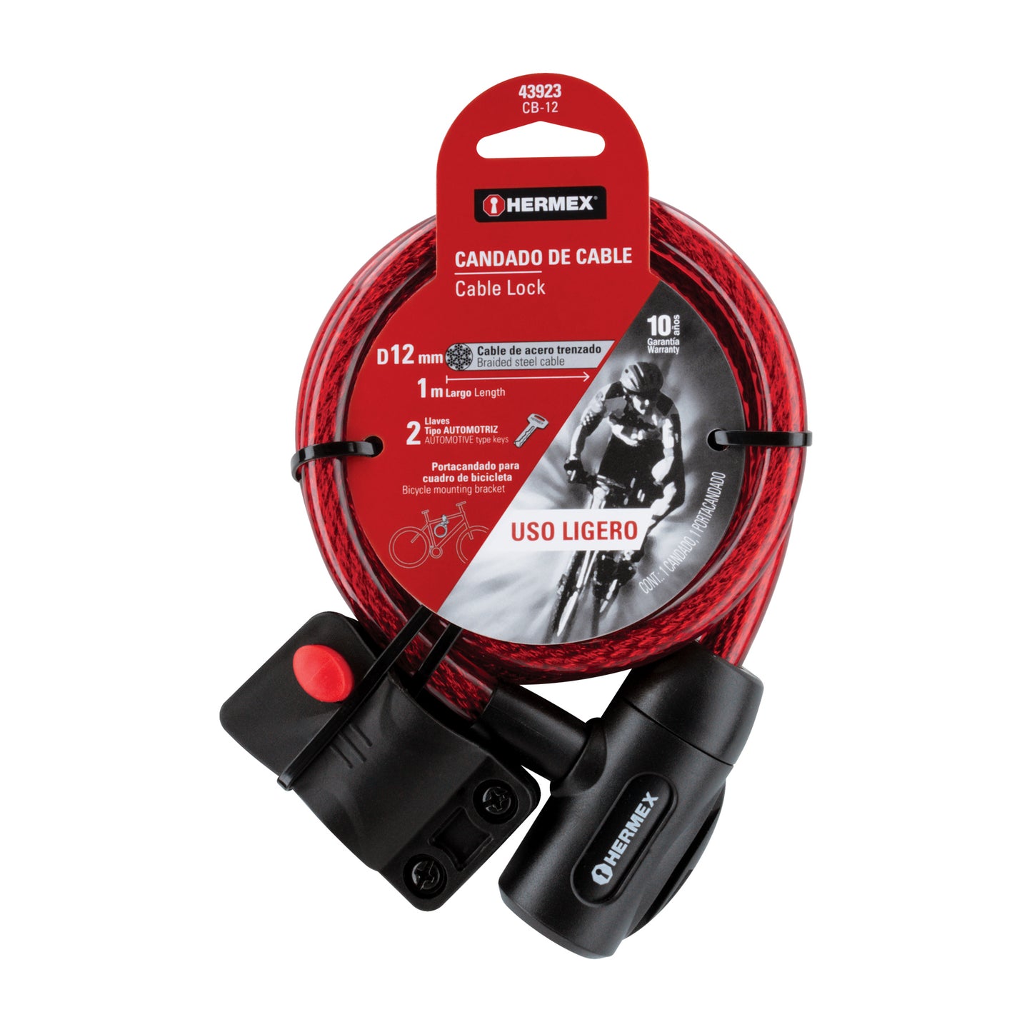 CANDADO DE CABLE CON LLAVE, 12 MM X 1.0M, HERMEX 43923 *