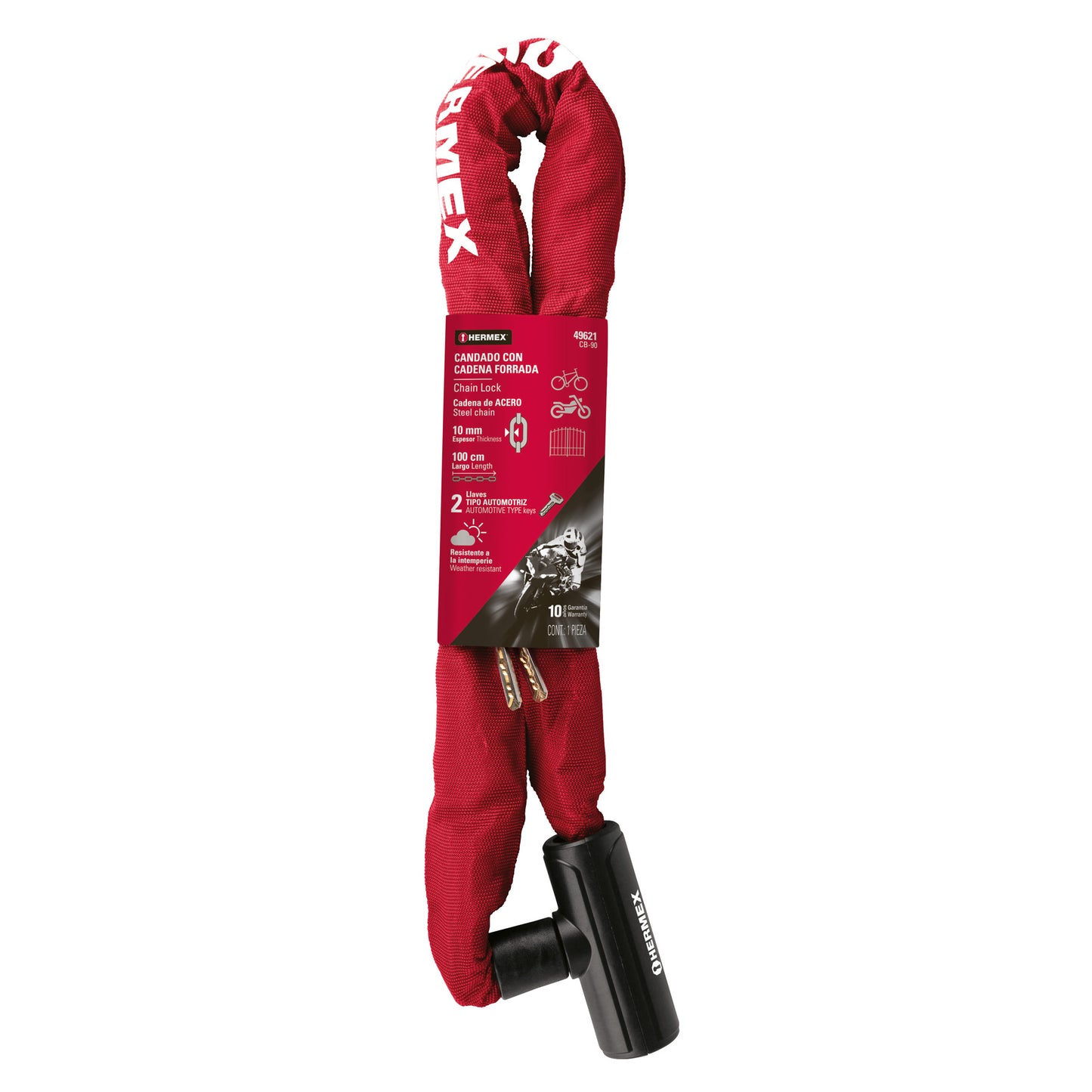 CANDADO CON CADENA FORRADA DE 10MM, HERMEX 49621 P