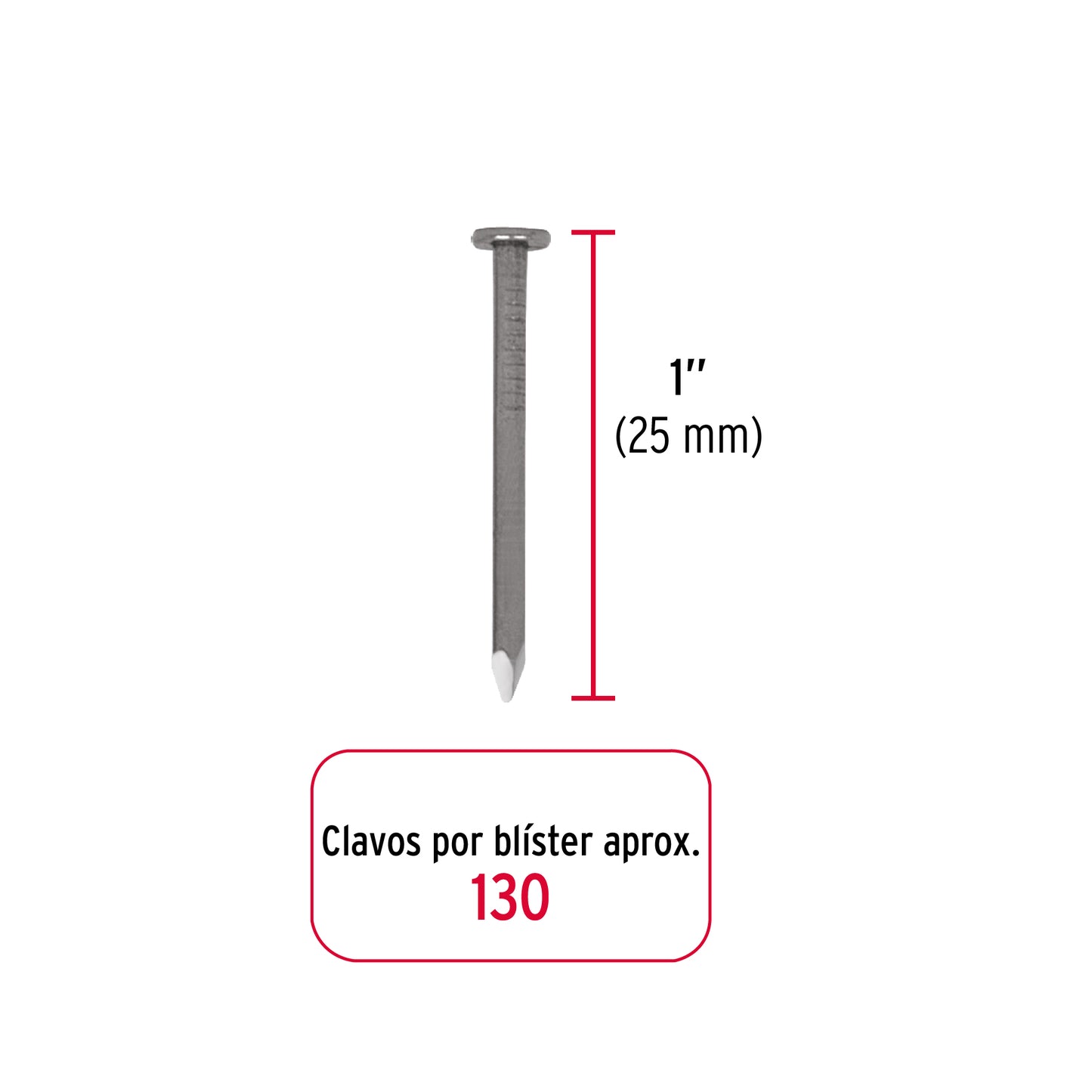 Blíster con 130 clavos estándar 1" con cabeza, FIERO 40231