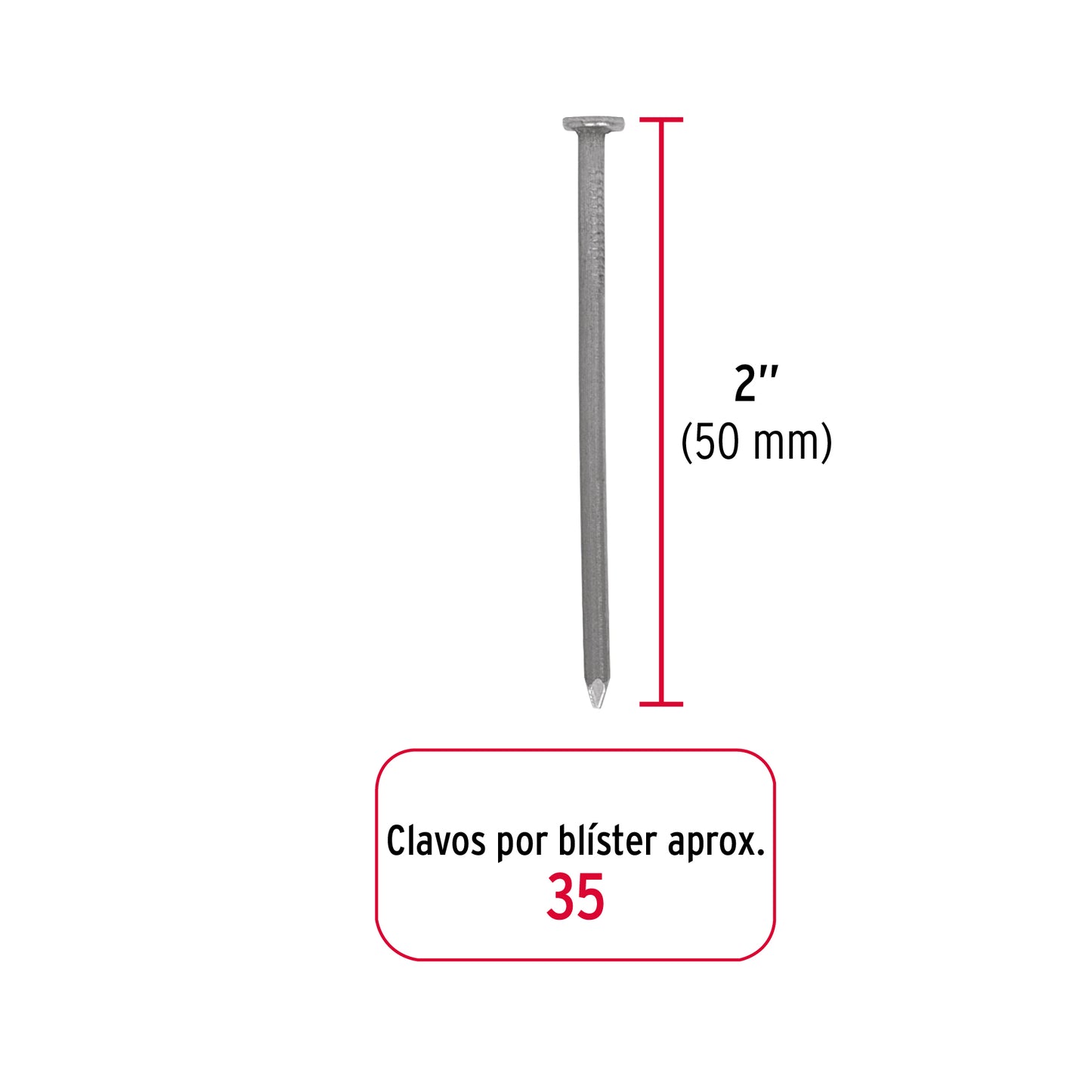 Blíster con 35 clavos estándar 2" con cabeza, FIERO 40230