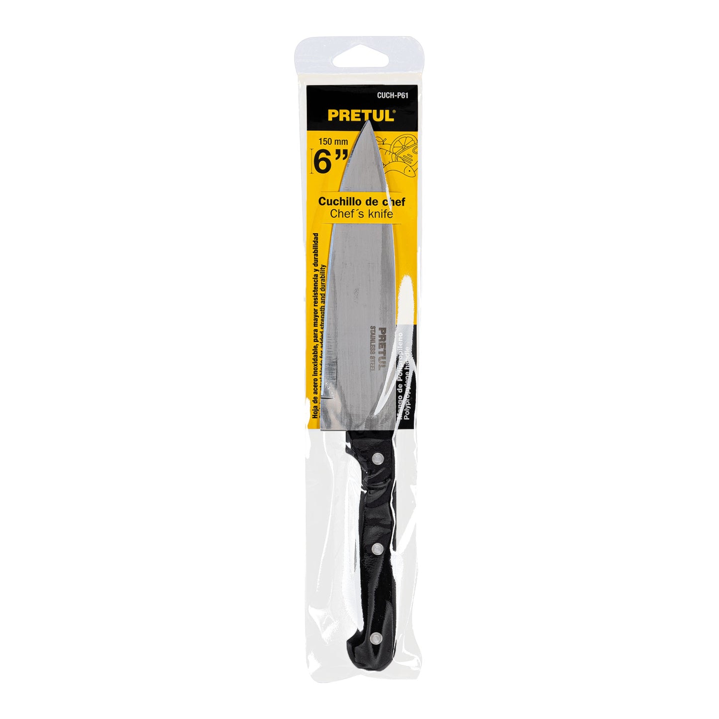 CUCHILLO DE CHEF 6'' MANGO DE POLIPROPILENO, PRETUL 23089 *