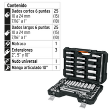 Cargar imagen en el visor de la galería, JUEGO DE 56 HERRAMIENTAS CUADRO 1/2' STD Y MM PARA MECANICO 102261 N