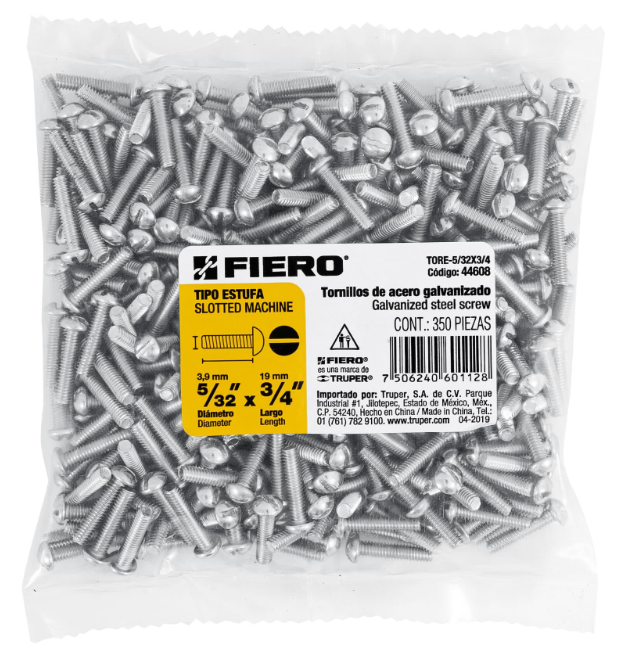 BOLSA CON 350 TORNILLOS 5/32" X 3/4" TIPO ESTUFA, FIERO 44608 N