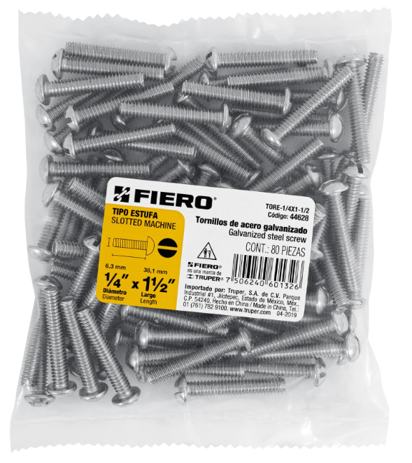 BOLSA CON 150 TORNILLOS 3/16" X 1-1/4" TIPO ESTUFA, FIERO 44618 N