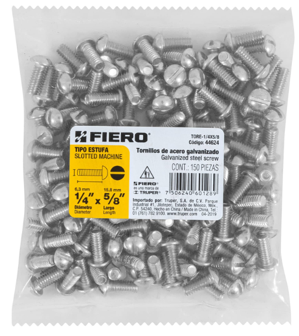 BOLSA CON 150 TORNILLOS 1/4 "X 5/8" TIPO ESTUFA, FIERO 44624 P
