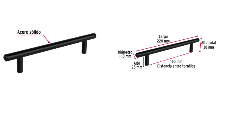 JALADERA DE ACERO 160MM, ESTILO ''CILINDRO'' NEGRO HERMEX 49733 N