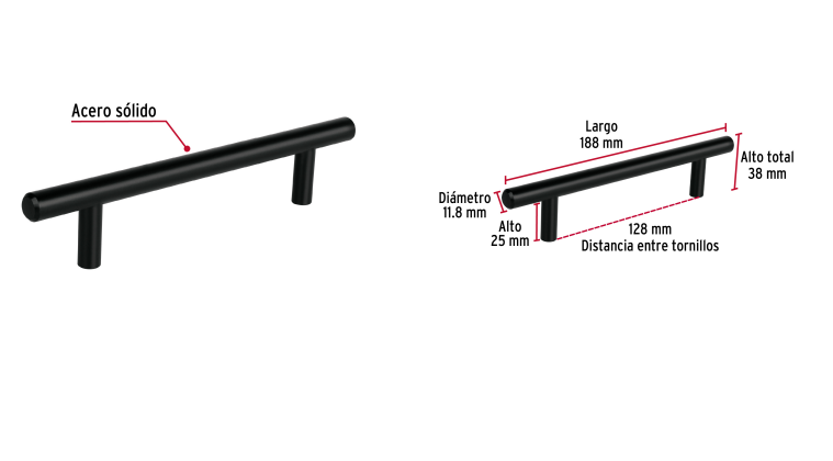 JALADERA DE ACERO 128MM ,ESTILO ''CILIDRO'' NEGRO HERMEX 49732 N