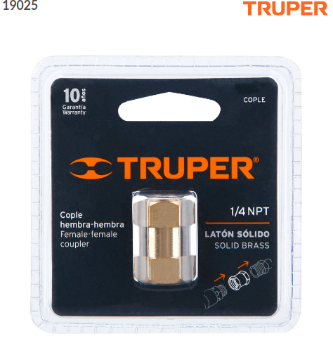 COPLE DE LATÒN, TIPO FF, CUERDA 1/4 NPT TRUPER 19025 *