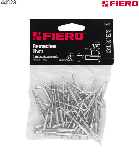 BOLSA CON 50 REMACHES 1/8'' X 1/2'' DE ALUMINIO, ALA 1/4 44523 *