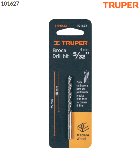 BROCA CON PUNTA CENTRADORA PARA MADERA 5/32'', TRUPER 101627 *L