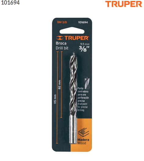 BROCA CON PUNTA CENTRADORA PARA MADERA 3/8'', TRUPER 101694 *