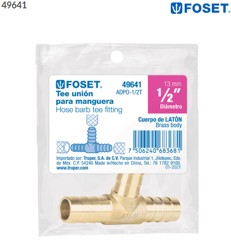 TEE INSERCIÓN MACHO LATÓN 1/2'' PARA POLIDUCTO NEGRO, FOSET 49641 N