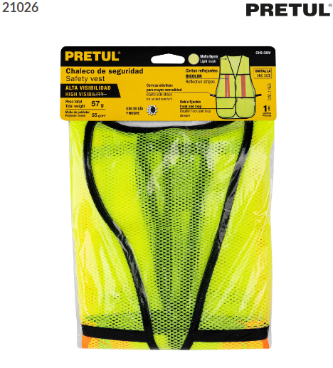 CHALECO DE SEGURIDAD CON CINTAS REFLEJANTES, VERDE, PRETUL 21026 *