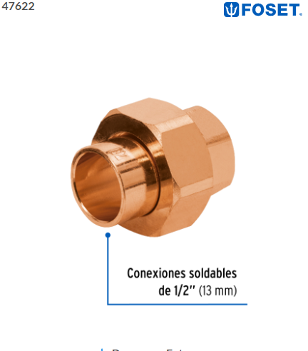 TUERCA UNÍON DE COBRA DE 1/2'', FOSET 47622 N