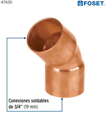 CODO DE COBRE 45° DE 3/4'', FOSET 47635 N