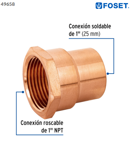 CONECTOR DE COBRE, ROSCA INTERIOR 1'', FOSET 49658 N