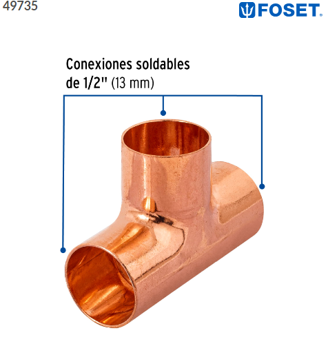 TEE SENCILLA DE COBRE 1/2'', FOSET 49735 N