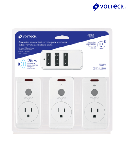 JUEGO DE 3 CONTACTOS CON CONTROL REMOTO, VOLTECK 49489 P