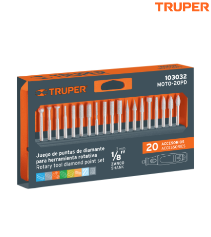 JUEGO DE 20 PUNTAS DIAMANTADAS PRA MOTOTOOL, TRUPER 103032 *
