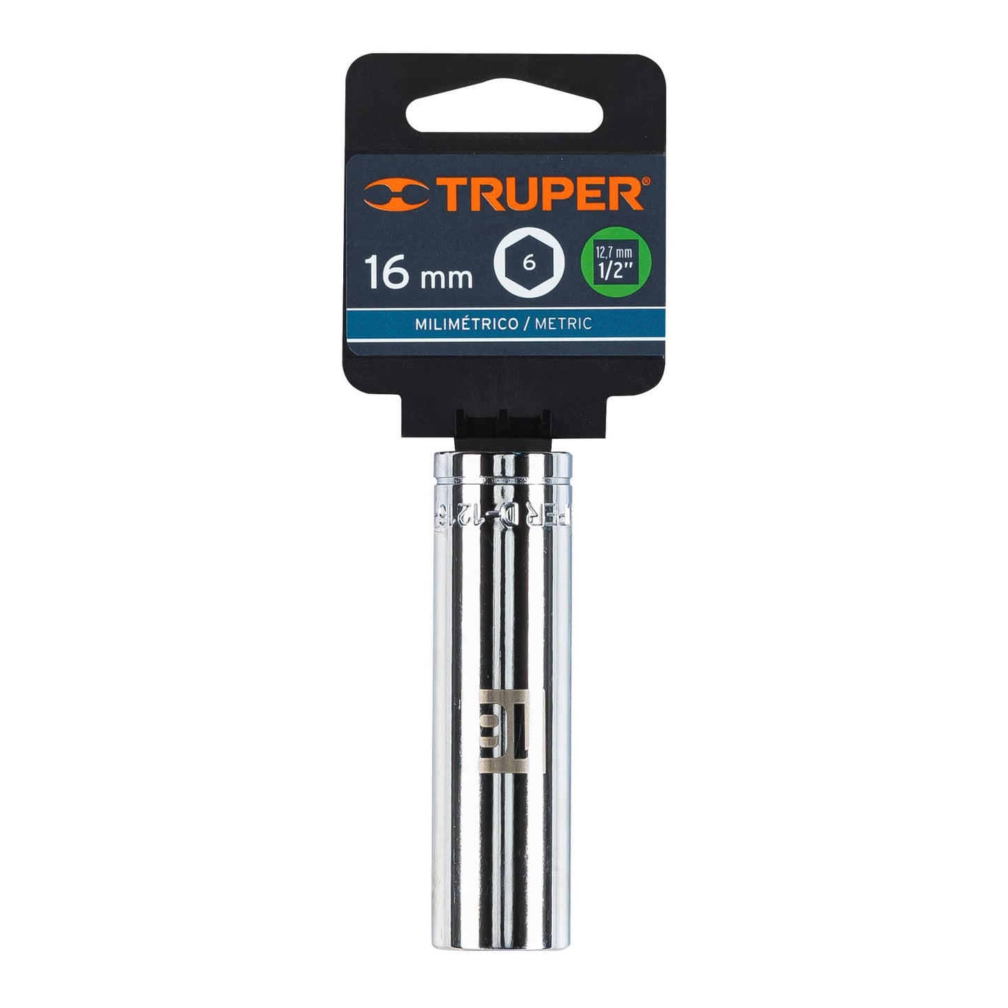 DADO LARGO DE 16MM, 6 PUNTAS, CUADRO 1/2'', TRUPER 13356 P