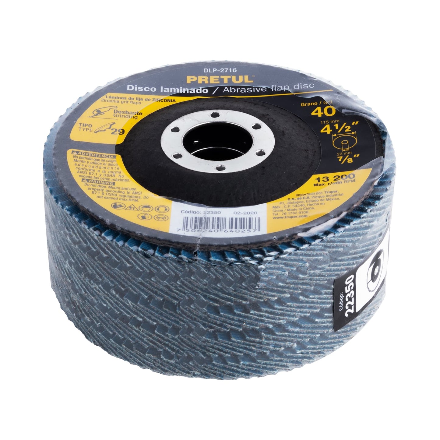 DISCO 4-1/2'' LAMINADO GRANO 40 CENTRO 7/8'', PRETUL 22350 *