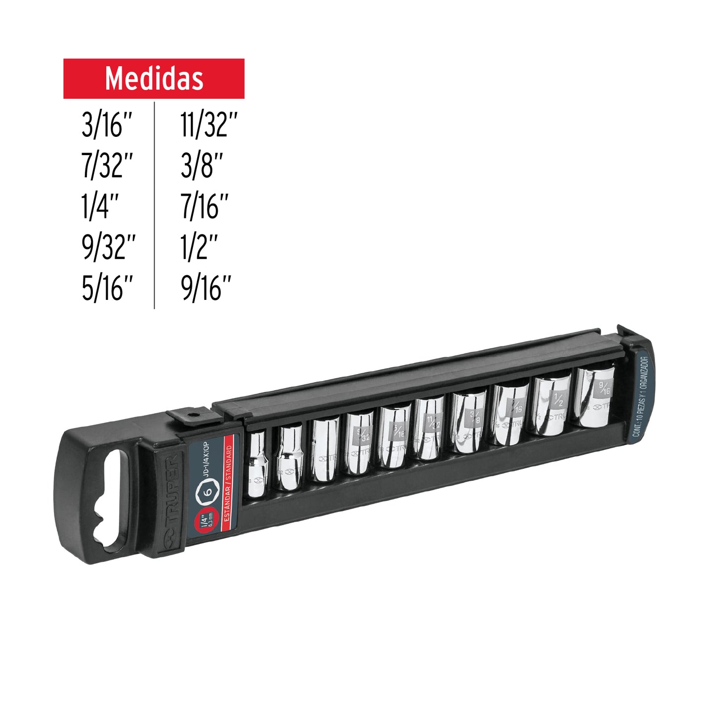 JUEGO DE 10 DADOS CUADRO 1/4'' STD, TRUPER 14165 *