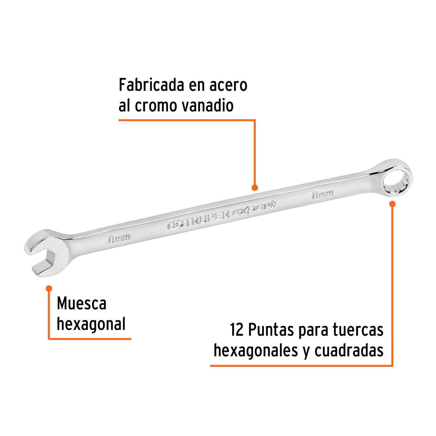 LLAVE COMBINADA EXTRALARGA 8 MM x 145 MM DE LARGO, EXPERT 15612 *