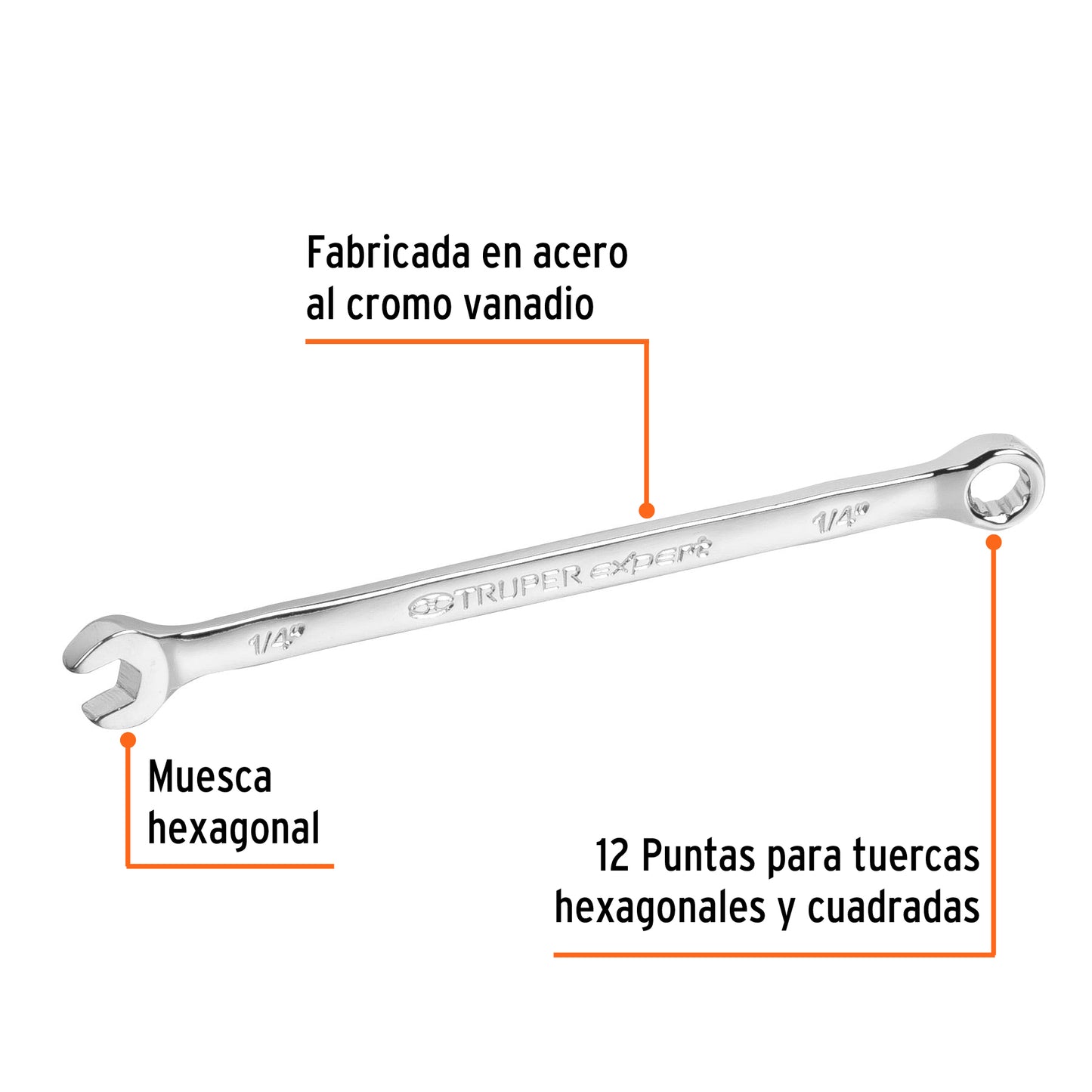 LLAVE COMBINADA EXTRALARGA 1/4'' x 125 MM DE LARGO, EXPERT 15590 P