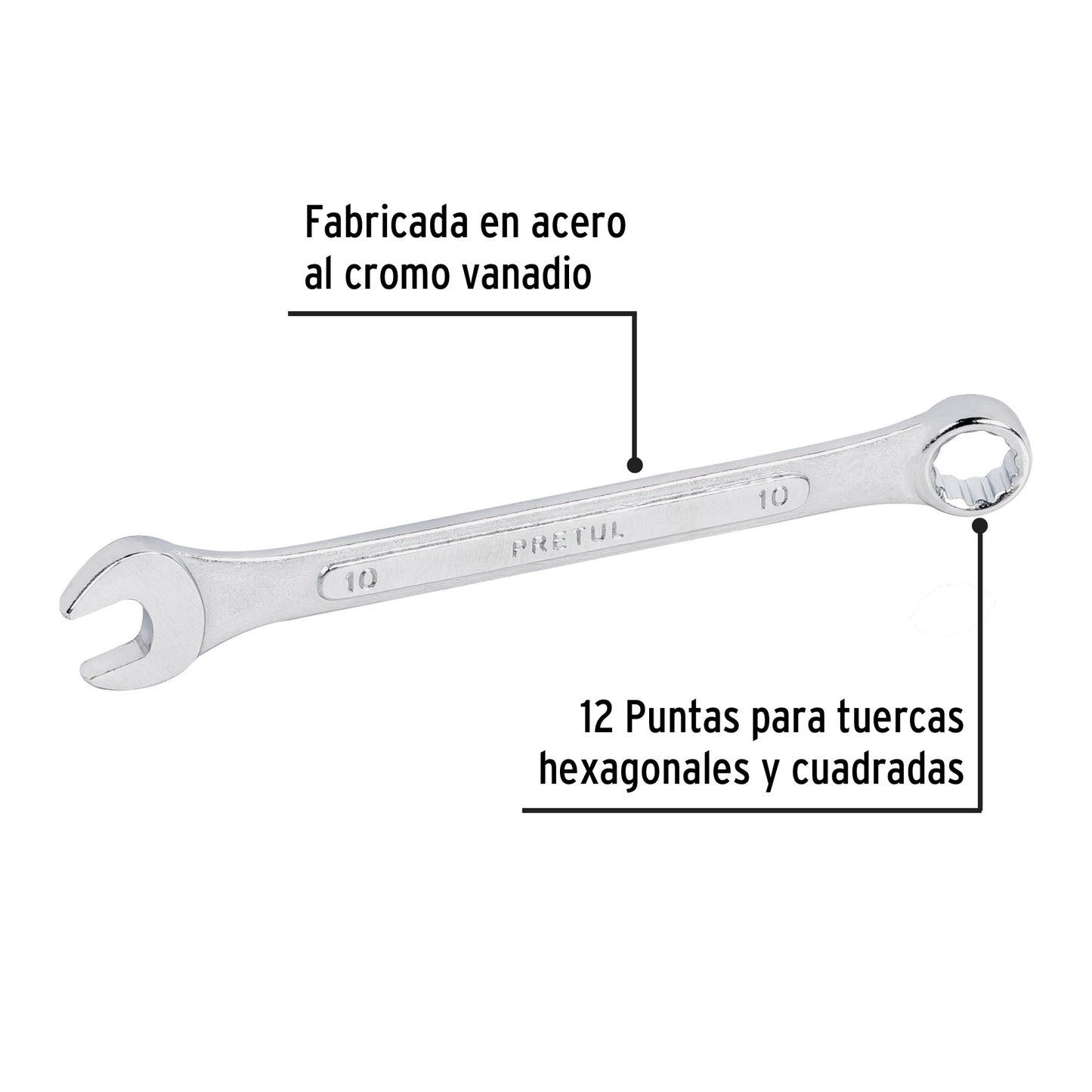 LLAVE COMBINADA 10 MM x 140 MM DE LARGO, PRETUL 21904 *