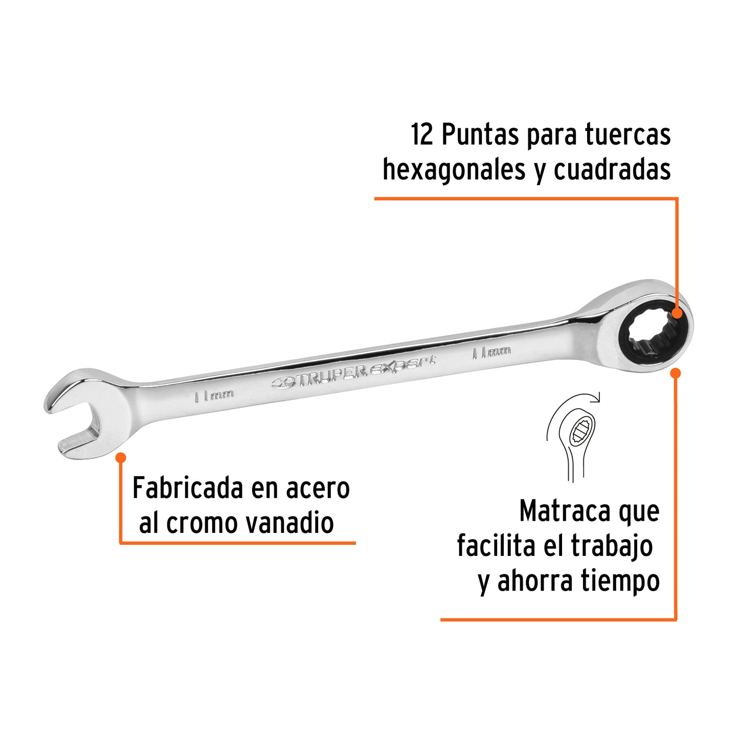 LLAVE COMBINADA CON MATRACA 11 MM x 160 MM LARGO, EXPERT 13620 P