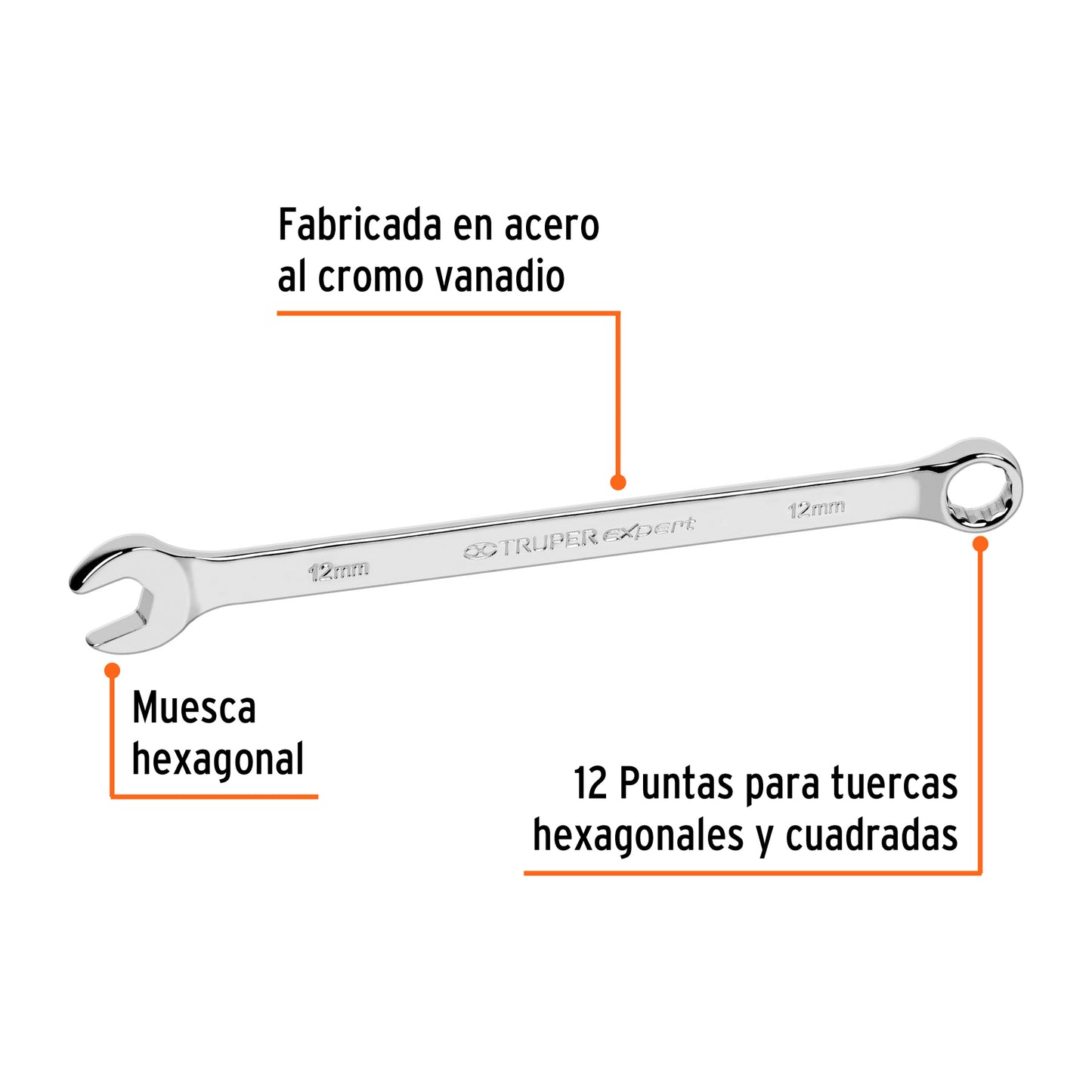 LLAVE COMBINADA EXTRALARGA 12 MM x 193 MM DE LARGO, EXPERT 15616 P