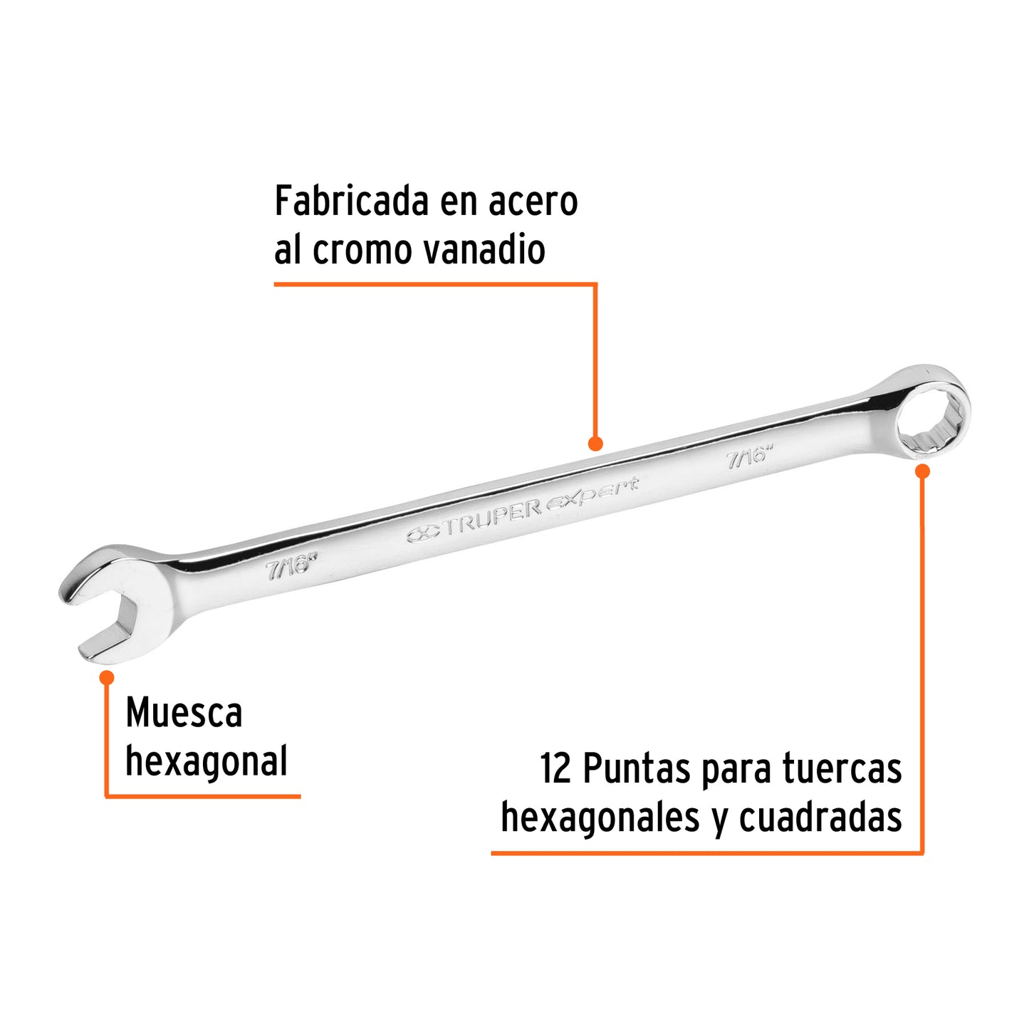LLAVE COMBINADA EXTRALARGA 7/16'' x 183 MM DE LARGO, EXPERT 15593 P