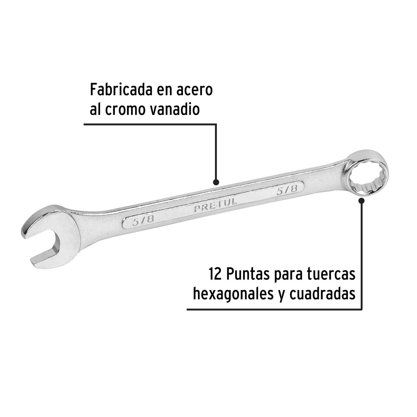 LLVE COMBINADA 5/8'' x 200 MM DE LARGO, PRETUL 21886 P
