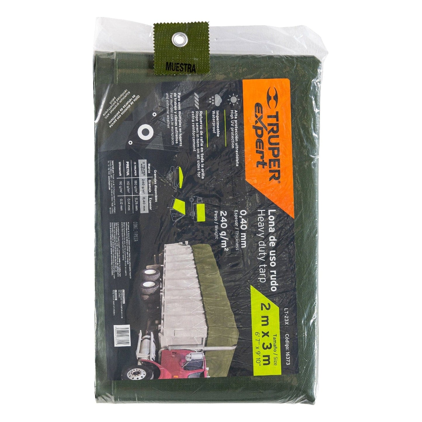 LONA USO RUDO, VERDE OLIVO, 2 X 3M, TRUPER EXPERT 16373 *
