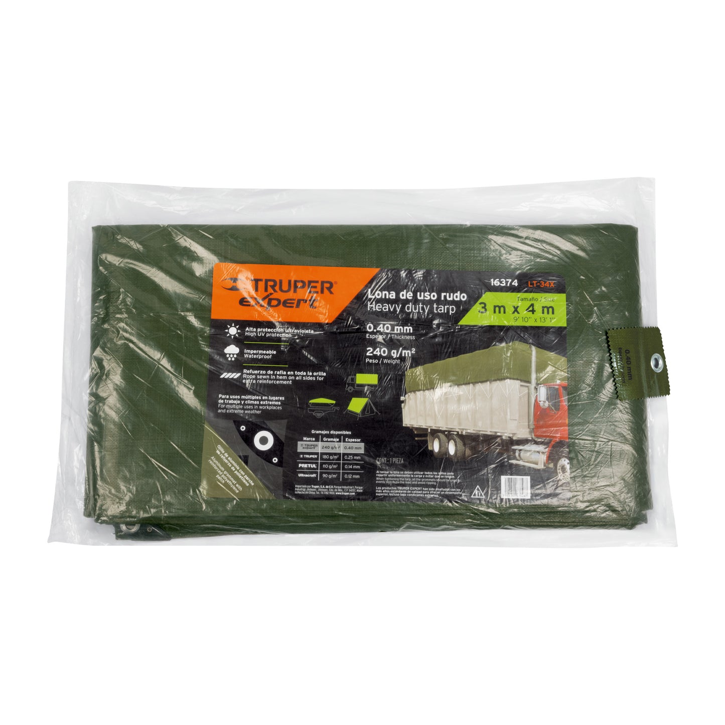 LONA USO RUDO, VERDE OLIVO, 3 X 4 M, TRUPER EXPERT 16374 *