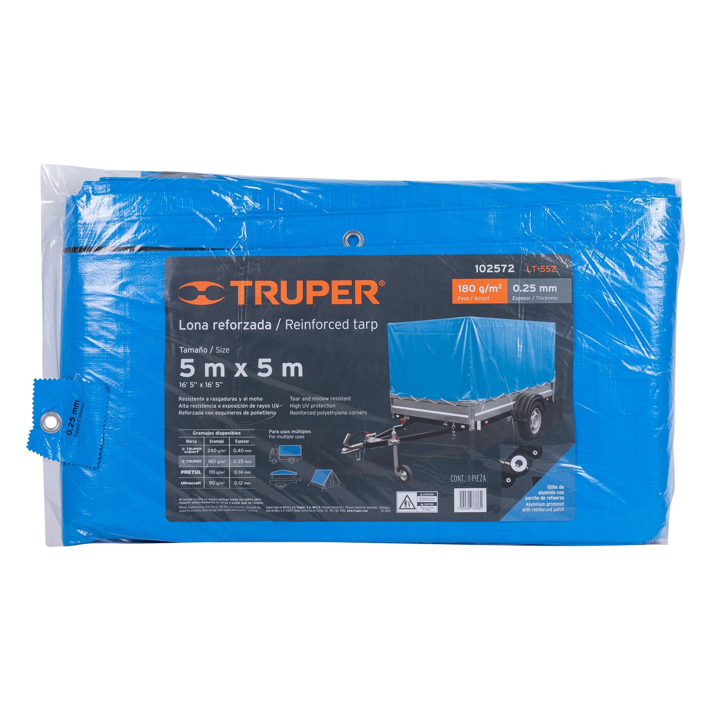LONA REFORZADA 5 X 5M, AZUL, TRUPER 102572 *