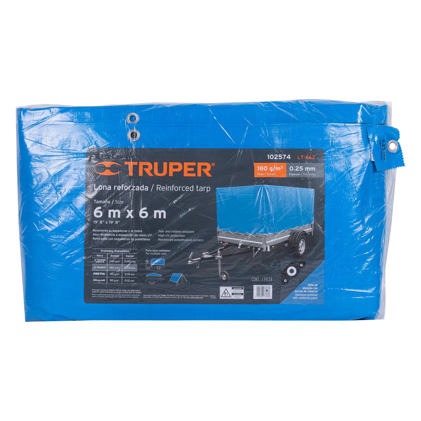 LONA REFORZADA 6 X 6 M, AZUL, TRUPER 102574 *