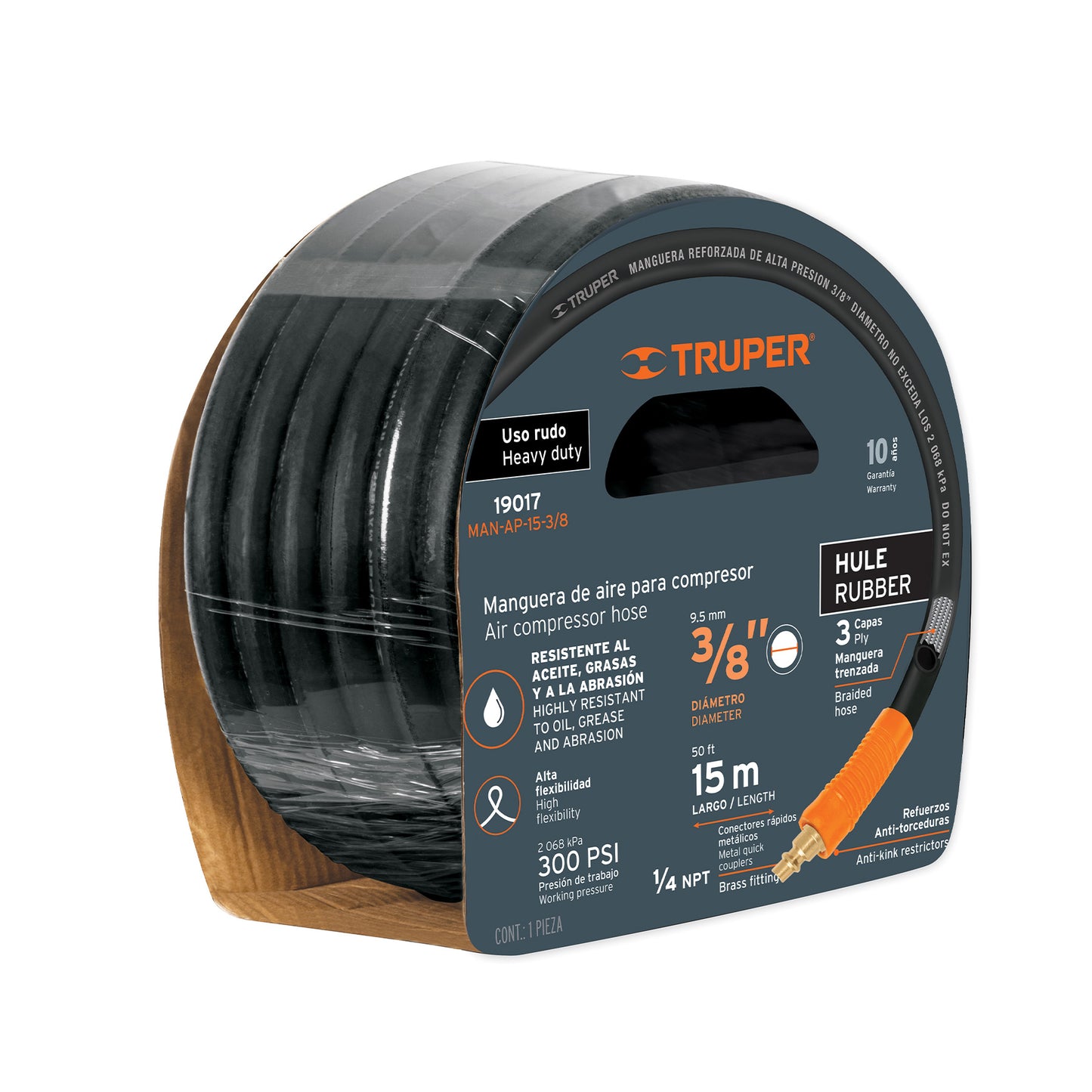 MANGUERA PARA COMPRESOR, DE HULE, 15M X 3/8'', TRUPER 19017 P