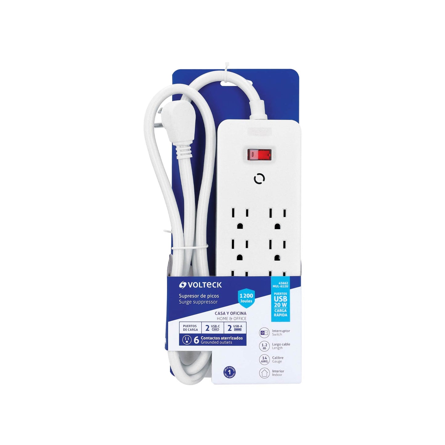 MULTICONTACTO 6 ENTRADAS, 2 USB A + 2 USB C, BLANCO, VOLTECK 45662 *