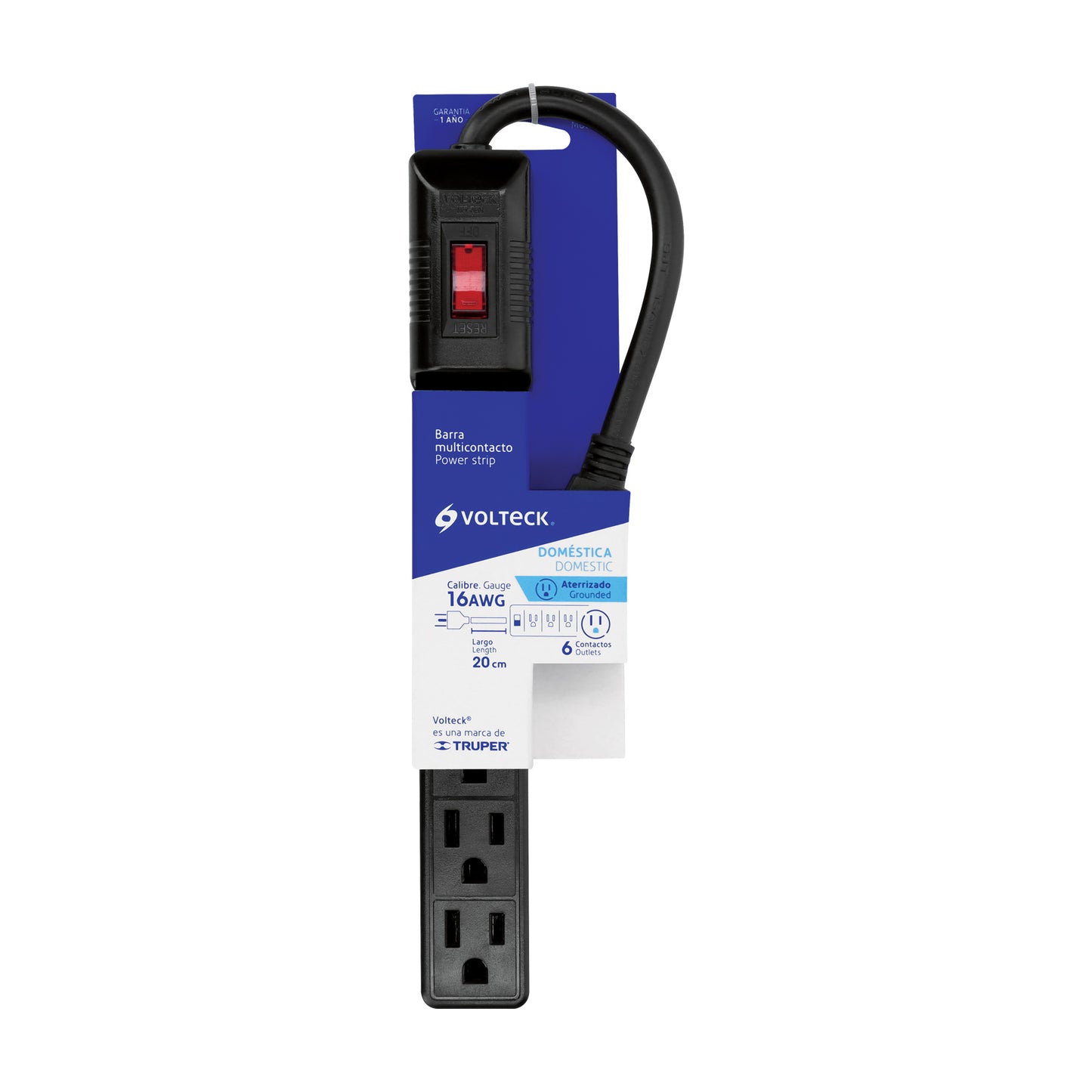MULTICONTACTO 16 AWG DOMÉSTICO 6 ENTRADAS, NEGRO 49860 *