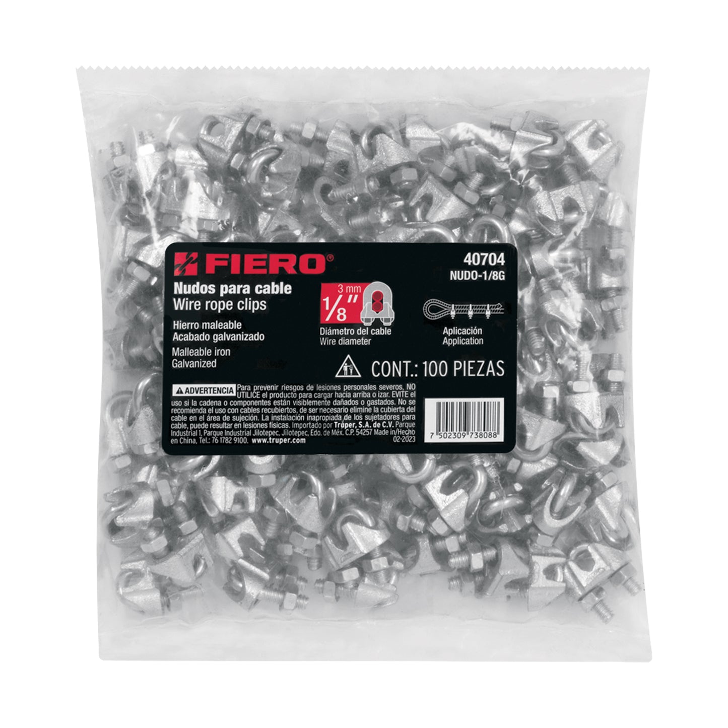 BOLSA C/100 NUDOS (PERROS) DE HIERRO P/CABLE DE 1/8", FIERO 40704 *