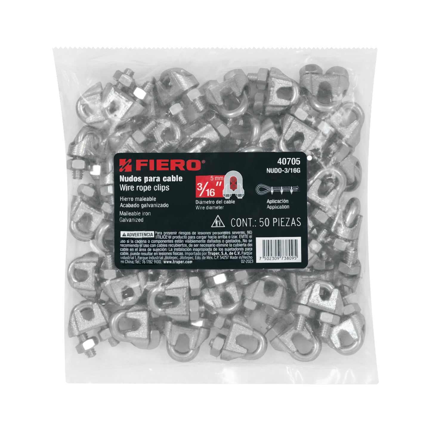BOLSA C/50 NUDOS (PERROS) DE HIERRO P/CABLE DE 3/16", FIERO 40705 *